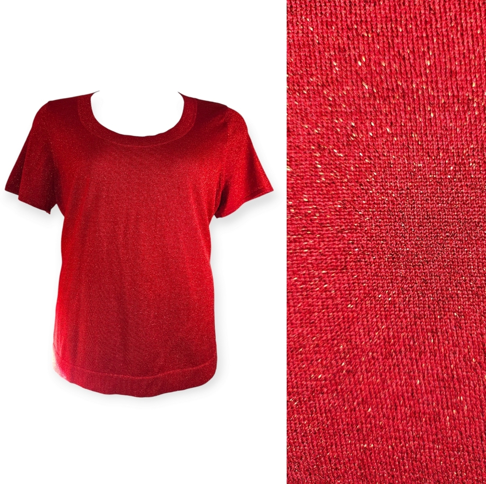 NWOT Judith Hart red silk metallic blouse top Women 1X - Picture 1 of 7